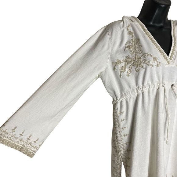 Lucky Brand Y2K Hoodie Women S/M Embroidered Boho V Neck Sweatshirt Beachy 2000s - Picture 9 of 16